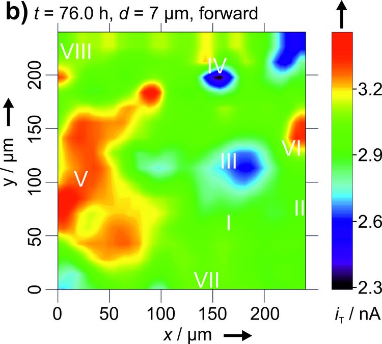 SECM image, pannel b)