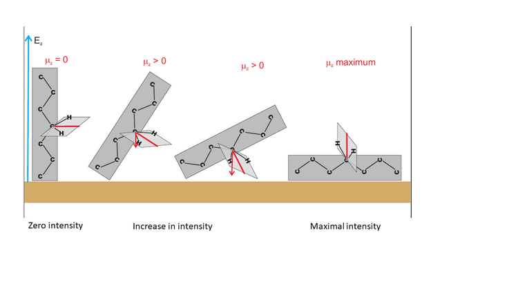 Scheme tilt of hydrocarbon chain and direction of the transition dipol moment