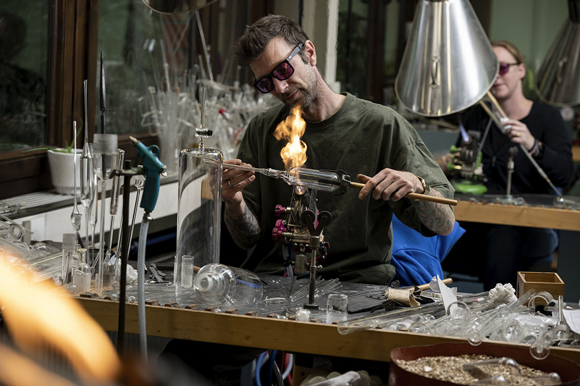 Glaswerkstatt, Glasapparatebau, Glas, Kolben, Werkstatt