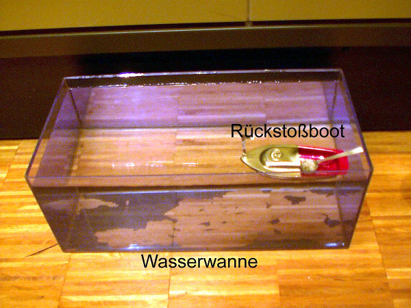 Foto eines Wassertanks mit einem Rückstoßboot darin. Foto eines Wassertanks mit einem Rückstoßboot darin.