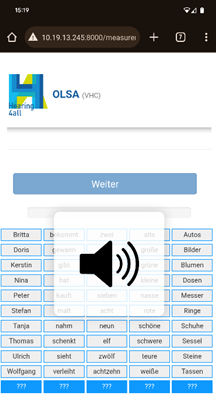 Nutzerinterface für den Oldenburger Satztest aus einer VHC-Studie