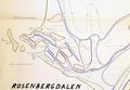 Hand-drawn map of the surroundings of Rosenbergdalen on Edgeøya, Svalbard Archipelago.