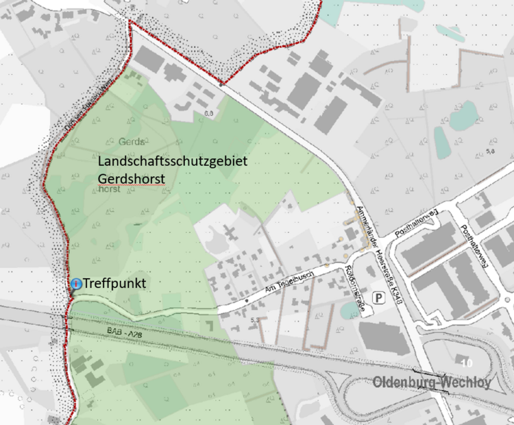 Das Bild zeigt eine Kartenansicht vom Schutzgebiet Gerdshorst.