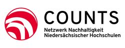 Bild zeigt das Projektlogo. Es besteht aus drei Bestandteilen. Links ist ein rundes Symbol mit innerem Muster und rechts ist als Schriftzug der Name des Netzwerks zu sehen. Darüber steht in größeren Buchstaben der Projektname COUNTS.