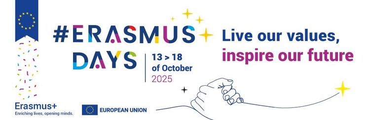 Erasmus Days Werbebanner für die Erasmus Days mit dem Spruch "Live our values, inspire our future"