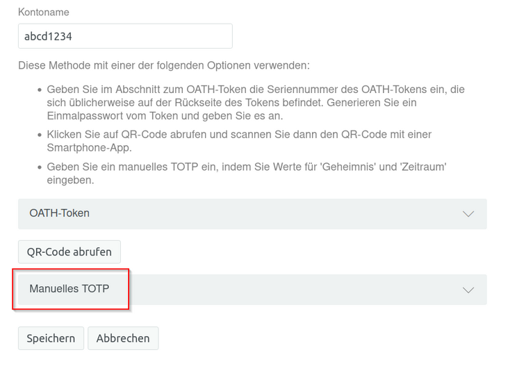 Schritt 5: TOTP Methode Wählen