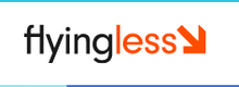 Das Bild zeigt das Logo von flying less, ein Schriftzug in schwarz und orange.
