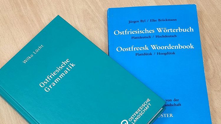 Ein ostrfriesisches Wörterbuch und ein ostfriesisches Grammatikbuch.