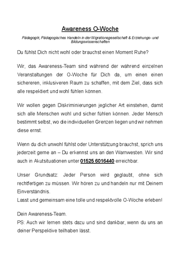 Awareness O-Woche (Kurz)