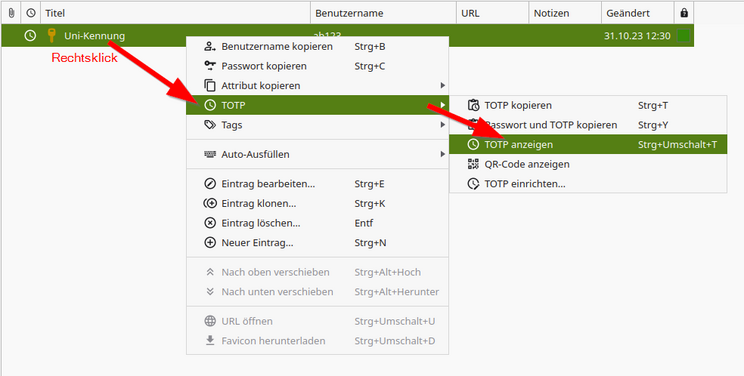 Schritt 8: Einfügen des Schlüßels in KeePassXC
