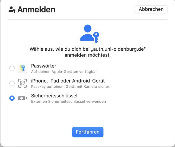 Schritt 7. Apple Passkey Auswahl