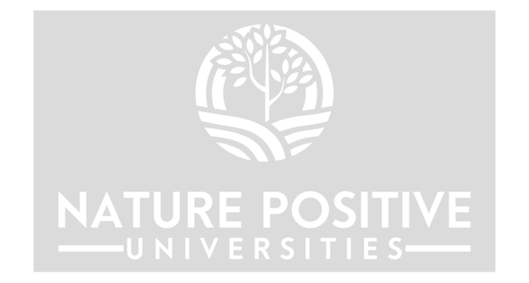 Das Bild zeigt das Logo der Nature Positive Unviersity Initiative. Es ist grau hinterlegt und enthält neben dem Schriftzug das Symbol eines Zweigs in einem Kreis.