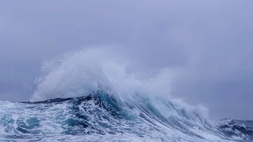 Eine Welle mit Schaumkrone aus der Nähe.