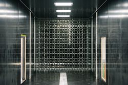 View of the active grille through the inside of the wind tunnel. 