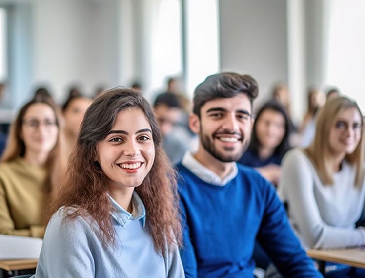 student education class lecture university college school classroom study woman group learning young lesson studying man female sitting classmate learn generative ai