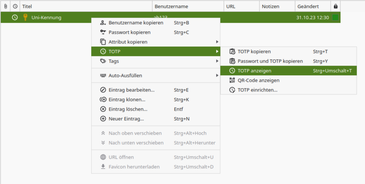 Schritt 12: TOTP mit KeePassXC Generien