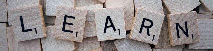 Learn Holzklötzchen mit dem Wort "LEARN" (Lernen).