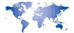 2nd World CUR Weltkarte mit blauen Kontinenten auf weißem Hintergrund