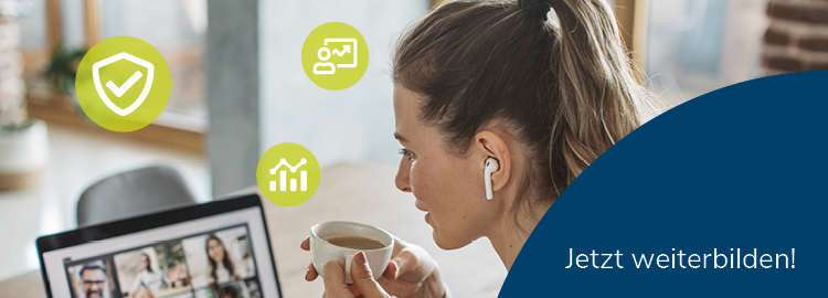 Berufsbegleitende Zertifikatsprogramme im Bereich des Master of Science Risikomanagement und Finanzanalyse am C3L Center für lebenslanges Lernen der Universität Oldenburg. Auf dem Bild ist eine Frau in einem Büro zu sehen. Zudem sind verschiedenen Icons zum Thema Studium und Weiterbildung abgebildet. Auf dem Bild steht die Überschrift „Jetzt Weiterbilden!“.