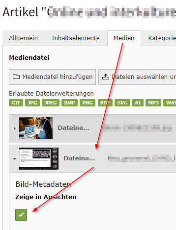 Checkbox "Zeige in Ansichten"