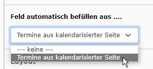 Auswahlfeld "Termine aus kalendarisierter Seite"