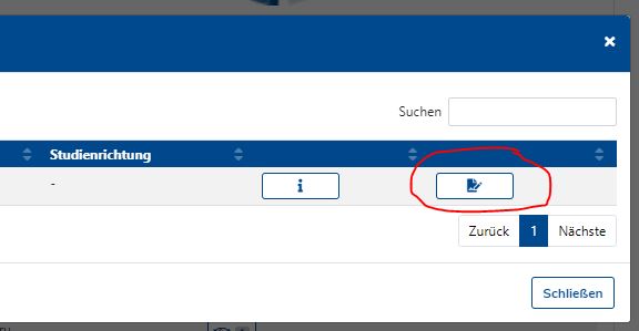 Screenshot eines Fensters aus der Datenbank "Mobility Online", das den Zugang zum Bewerbungsformular erklärt. Ein kleines Symbol, das wie ein Formular oder ein Dokument aussieht, ist rot umkreist. Dieses Symbol dient wahrscheinlich als Button oder Link, um das Bewerbungsformular zu öffnen oder darauf zuzugreifen.