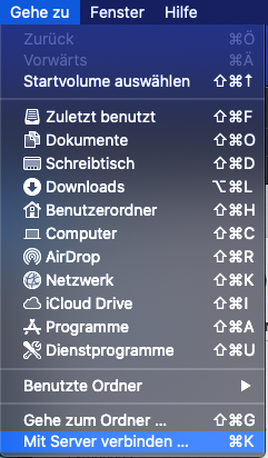 Schritt 2: Über den Menü-Punkt "Gehe zu" auf "Mit Server verbinden ..." klicken