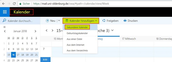 Abteilungskalender hinzufügen